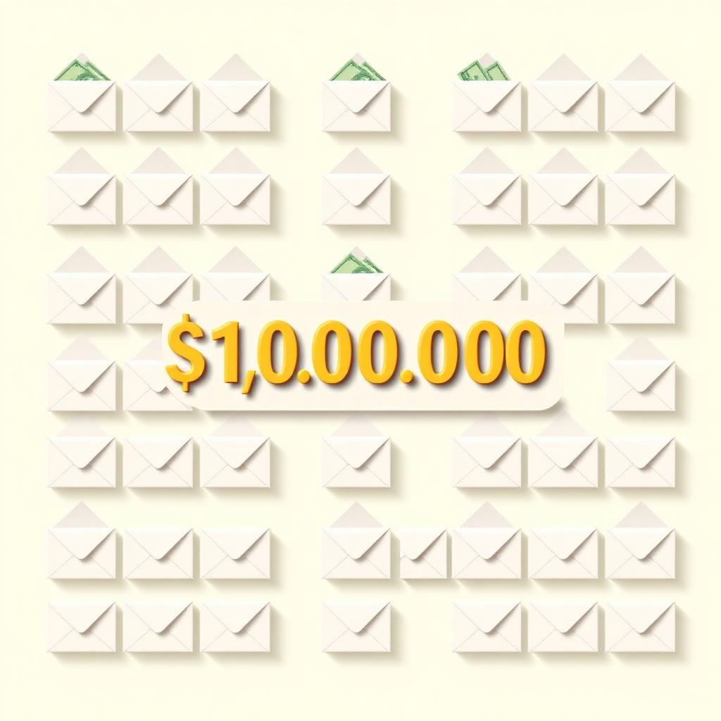 Grid of 100 envelopes with a $10,000 label representing the 100 envelope savings challenge